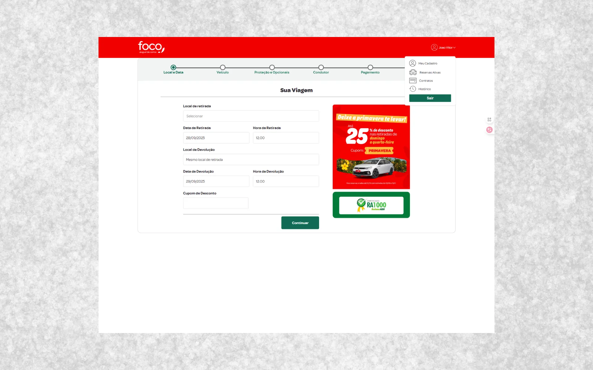 Fluxo integrado de reserva com SSO